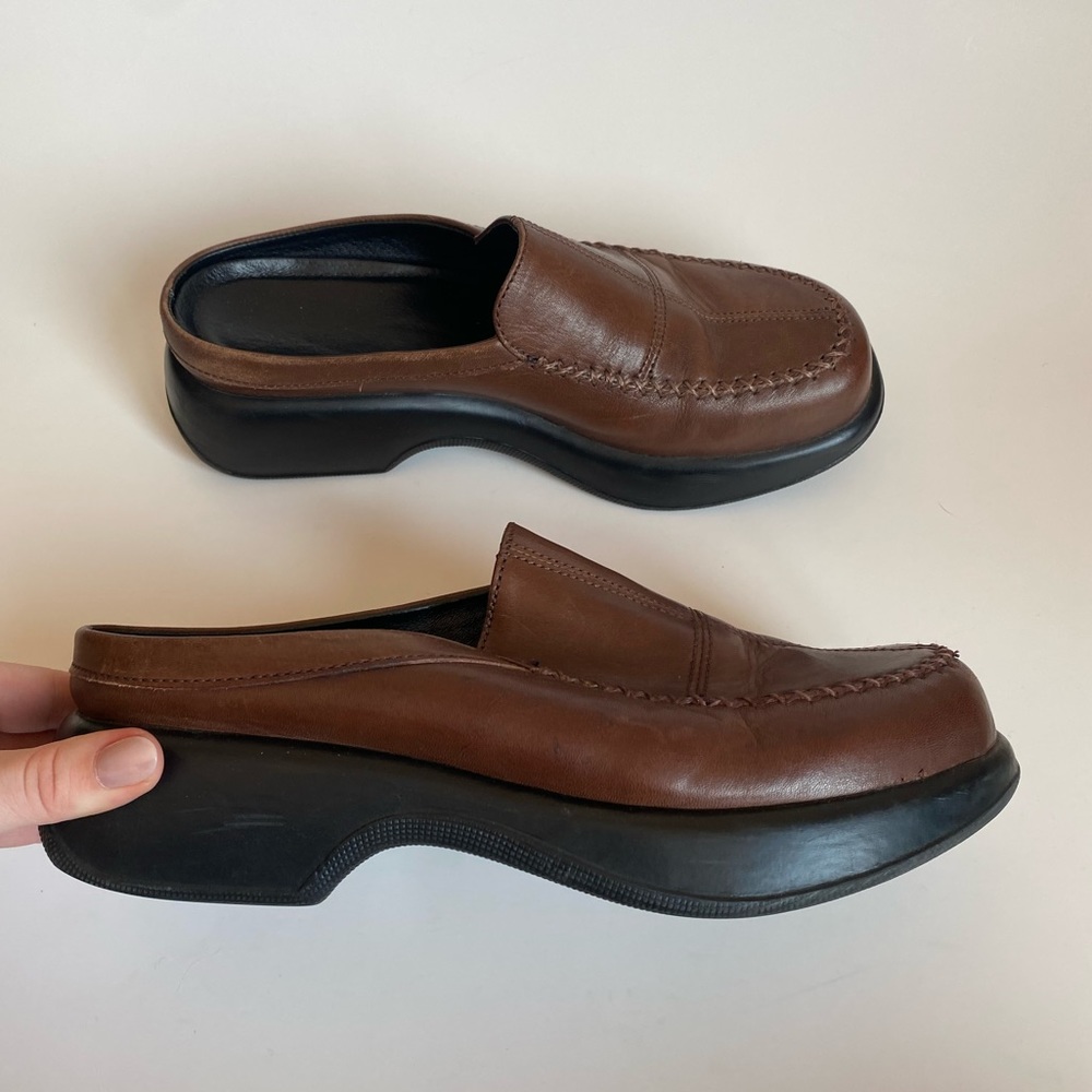 Dansko Brown Leather Chunky Stitched Slip-on Mules